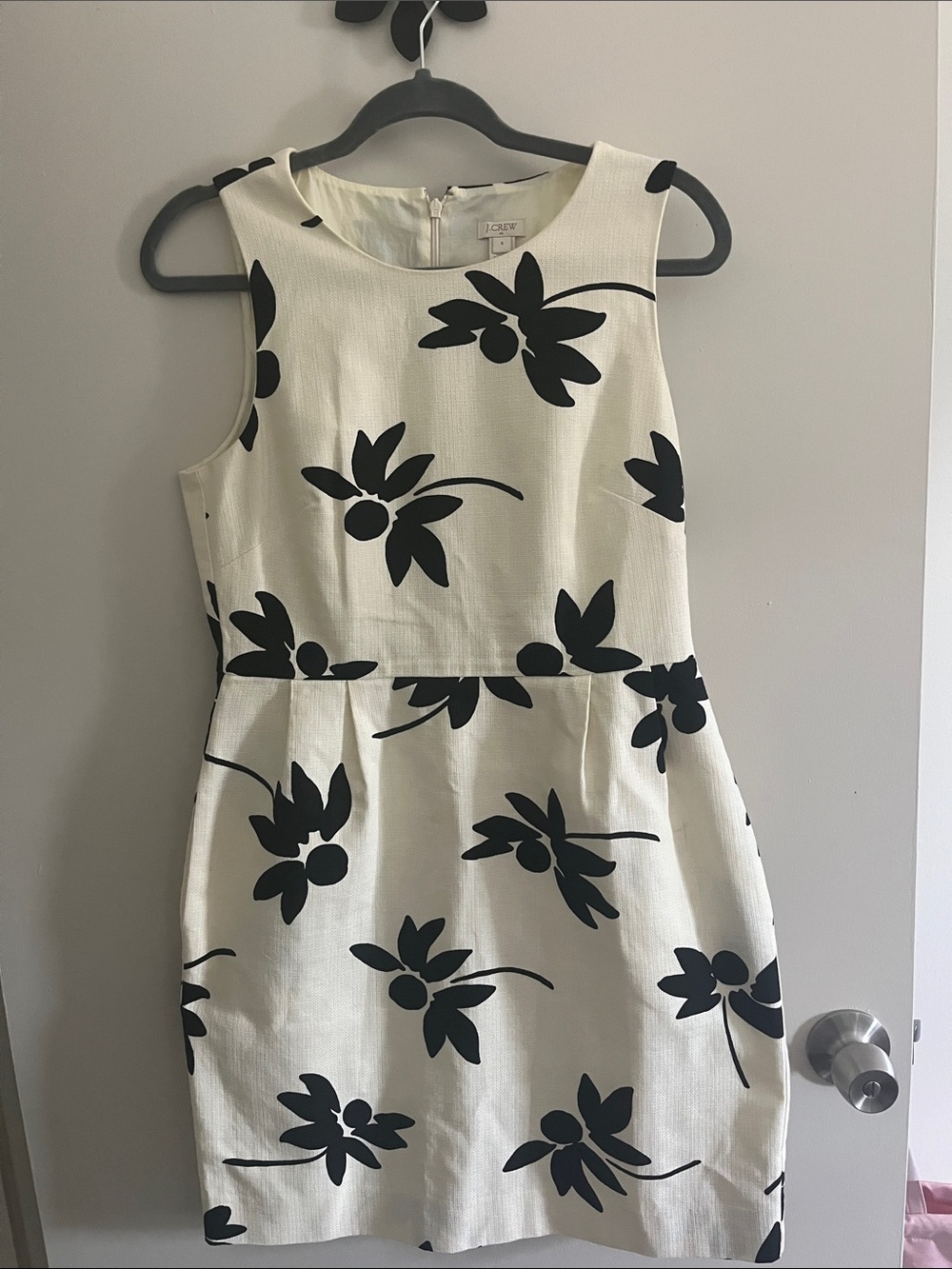 J. Crew White Dress with Black Floral Print
